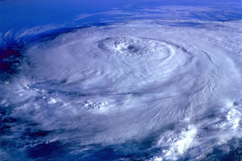 Aerial satellite view of a hurricane formation